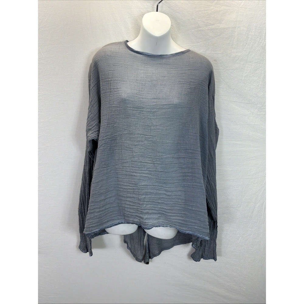 J Morgan Puett blue 100% cotton long sleeve Cloud snap back OS Artsy Lagenlook